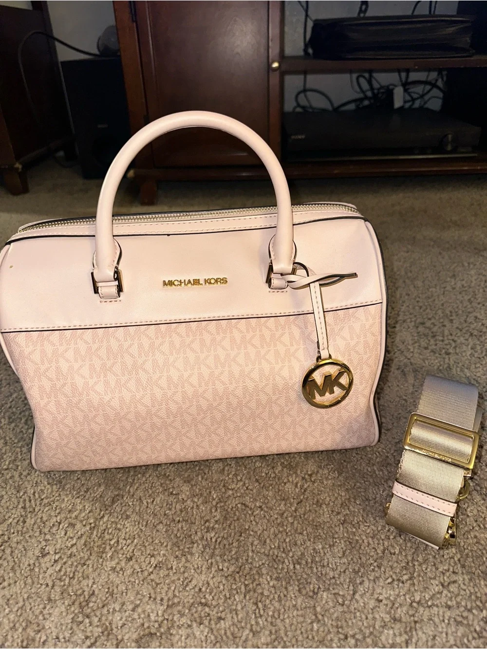 Michael Kors Light Pink Logo Satchel with Gold Hardware